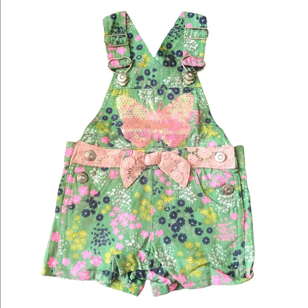 Nannette Kids Olive Shortalls and Pink Tee 12 months